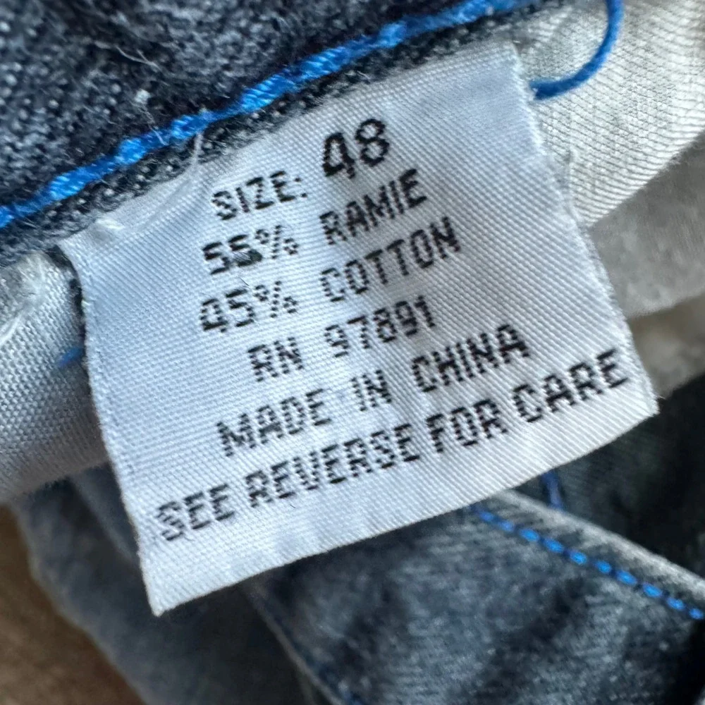 Old Skool Y2K Jean Shorts 48 ‎ Dark Wash Embroidered Baggy Hip Hop Streetwear